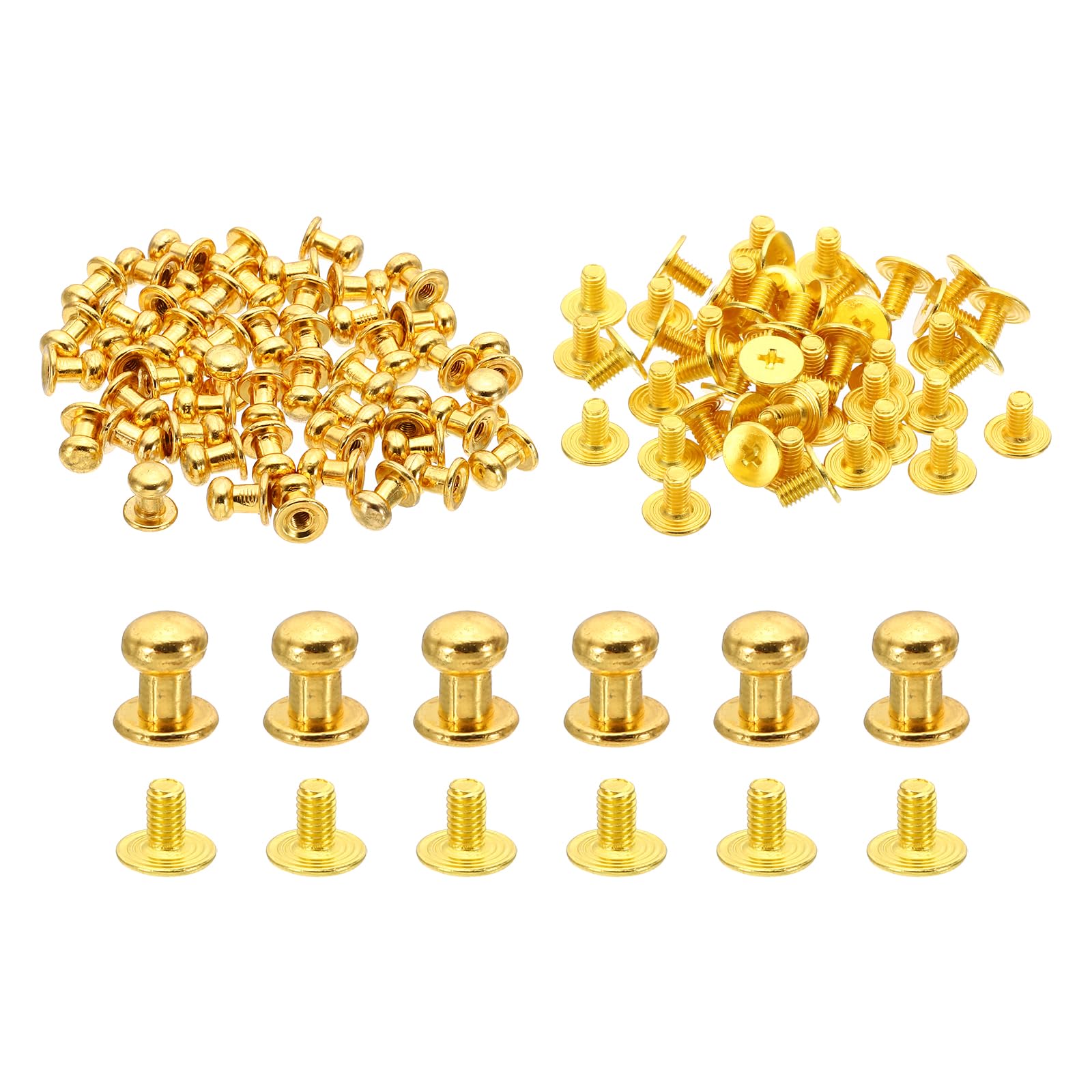 PATIKIL 6 mm Leather Rivets, 50 Sets Round Button Head Studs Metal Screw Studs Posts Chicago Screws Rivet for Clothing Leather Crafts, Golden
