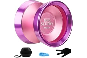 YOYOSTUDIO Yoyo Professional Unresponsive Yoyos with Dual Aluminum Alloy Rings, Pro Tricks Yo yos for Adults, Metal Yoyo for Kids Beginners with Strings, Gloves & Case Pink (Purple Ring)