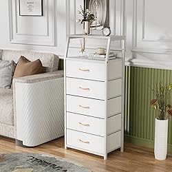 Furnulem White Dresser with 5 Drawers, Vertical