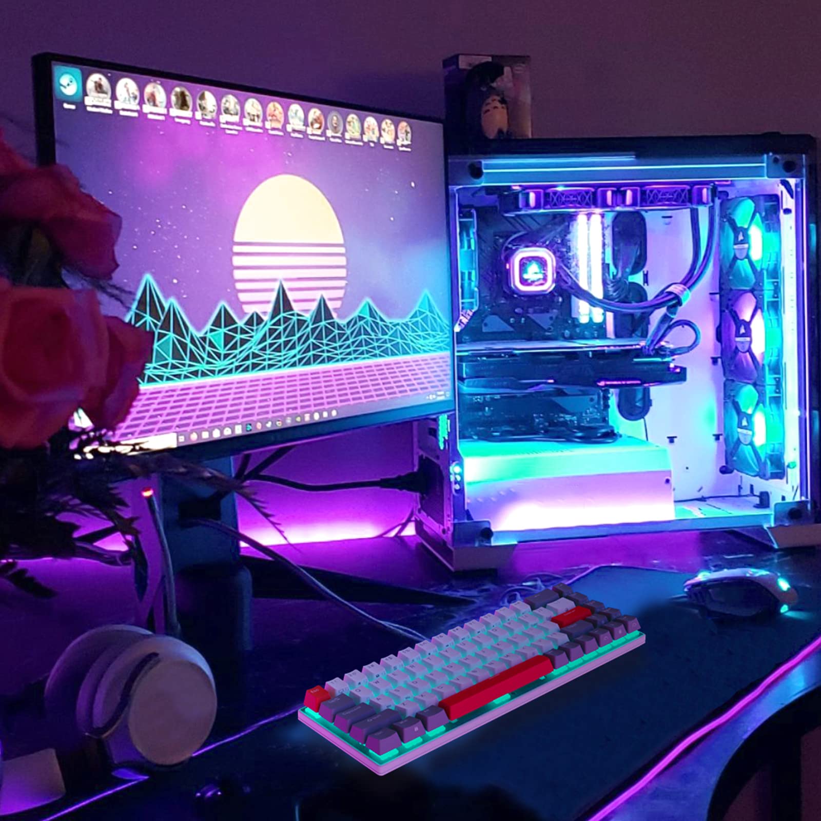 RK ROYAL KLUDGE RK G68 65% Wireless Mechanical Keyboard, Bluetooth5.1/2.4G/Wired Hot Swappable Mechanical Keyboard with 3 USB Ports, 68 Keys RGB Red Switch for Mac Windows, Classical Red