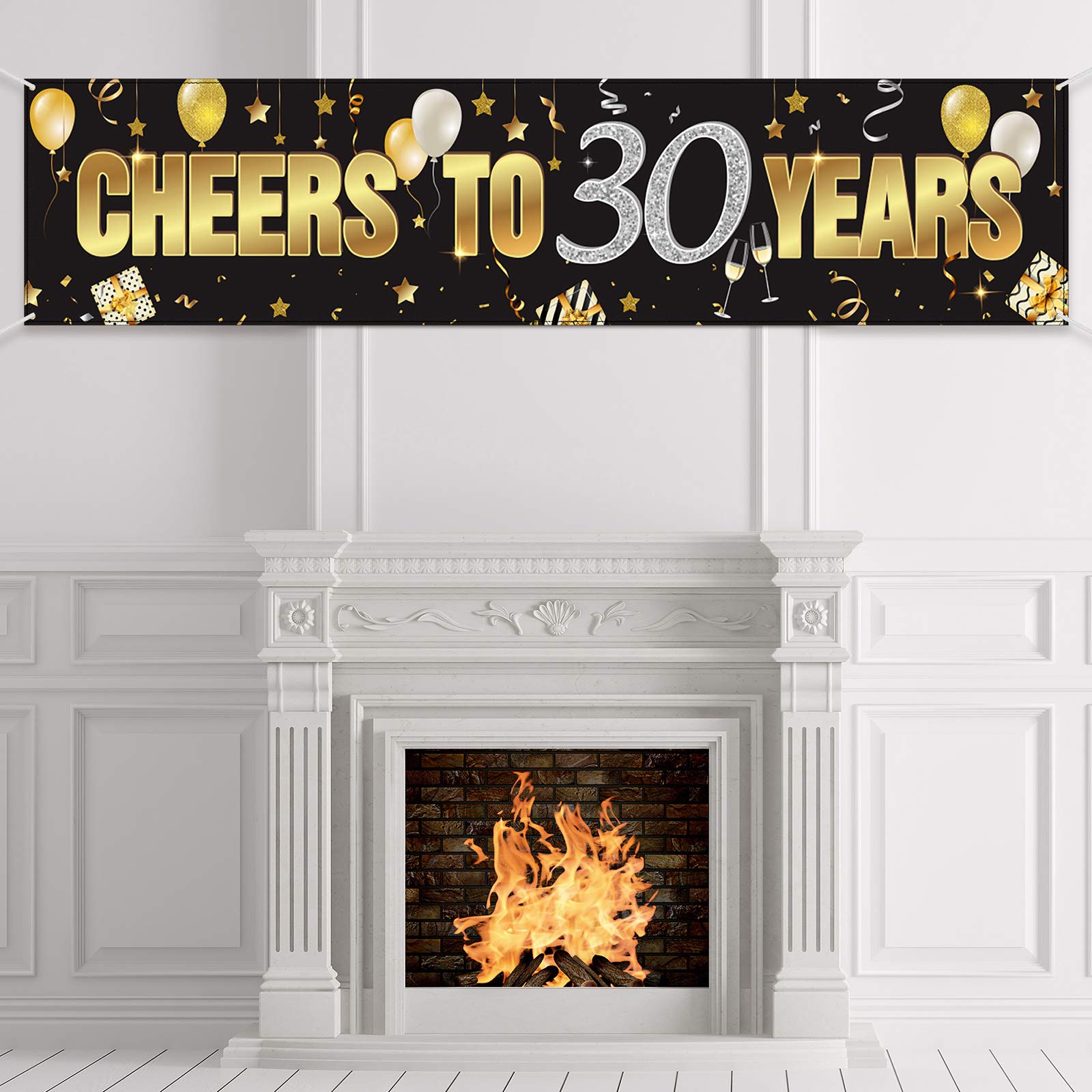 Boao 30th Birthday Banner, Happy 30th Birthday Cheers to 30 Years Birthday Sign Gold Glitter Birthday Banner, Anniversary Celebration Backdrop Party Decoration Supplies for 30 Birthday