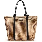 Peicees Large Straw Tote Bag For Beach Vacation 2025 Womens Sandproof Shoulder Bag Purse With Leak-Proof Lining Summer Travel