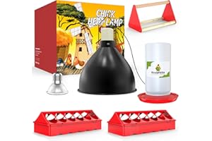 KCULEHTLLA Heat Lamp for Chickens, Chick Starter Kit with 75W Heat Lamp for Chicks, Chick Feeder and Waterer Set, Chick Stand Perch, Adjustable Temperature Light Bulb Brooder Heater for Chicks
