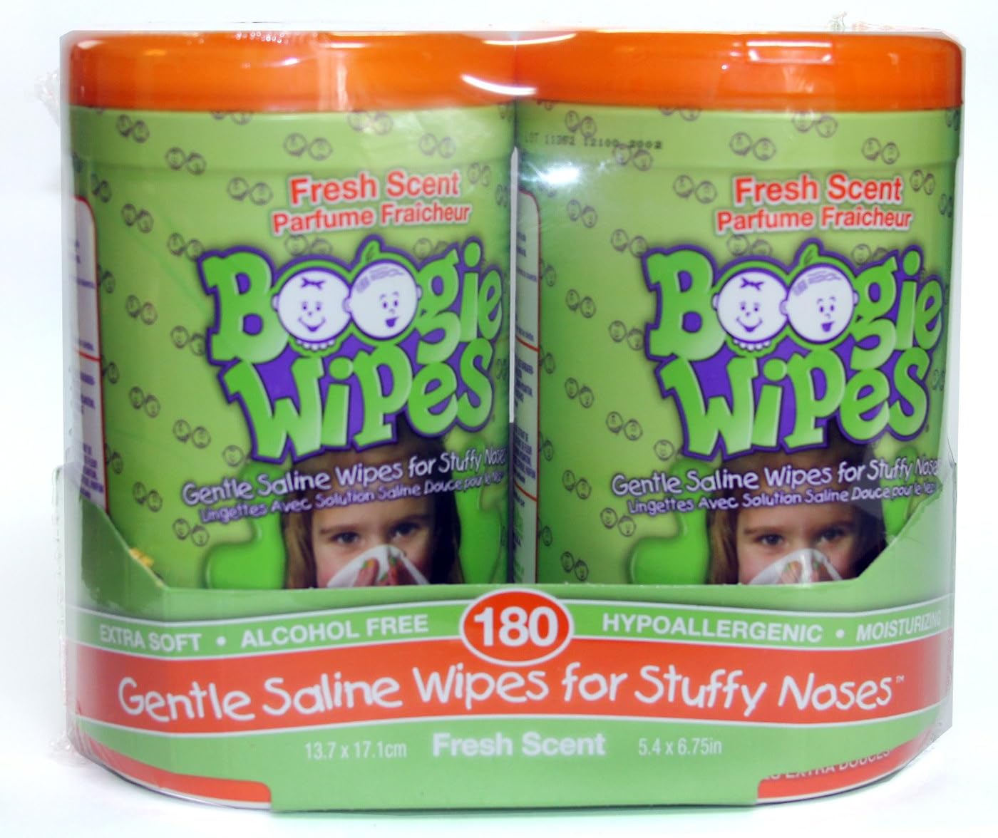 Boogie Wipes Fresh Scent Gentle Saline Wipes for Stuffy Noses 90 Count 2pk