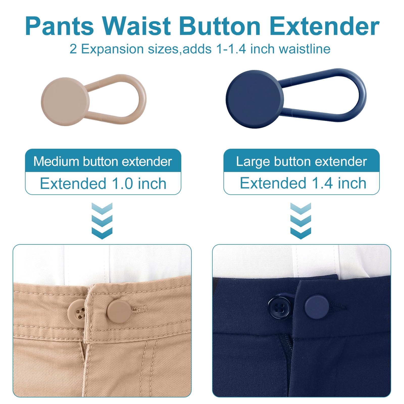 KUNTAERY 8PCS Button Extenders for Jeans, Pants Waistband Expanders, Instant Waist Extender Buttons for Women and Men, No Sew Jeans Waist Extension 1-1.4 Inches