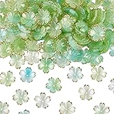 PONABEADIY 1 Box 180PCS Acrylic Cherry Blossom Flower Beads with Hole 5 Petal Green Gold Plated Spacer Plastic Flowers Loose Bead Caps for Jewelry Making Bracelets Necklace Earrings DIY Crafts Supply