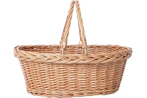 DGANXUN Wicker Picnic Basket with Handle, Natural Large Empty Basket Cheap Easter Egg Candy Storage Suitable for Toys, Flowers, Weddings (Original Color 15.75 * 11.81 * 5.91 inches)