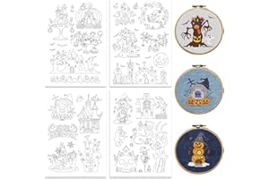 Peacoblue Water Soluble Embroidery Patterns for Beginners, Halloween Castle Pumpkin 4 Sheets with 28pcs, Wash Away Embroidery
