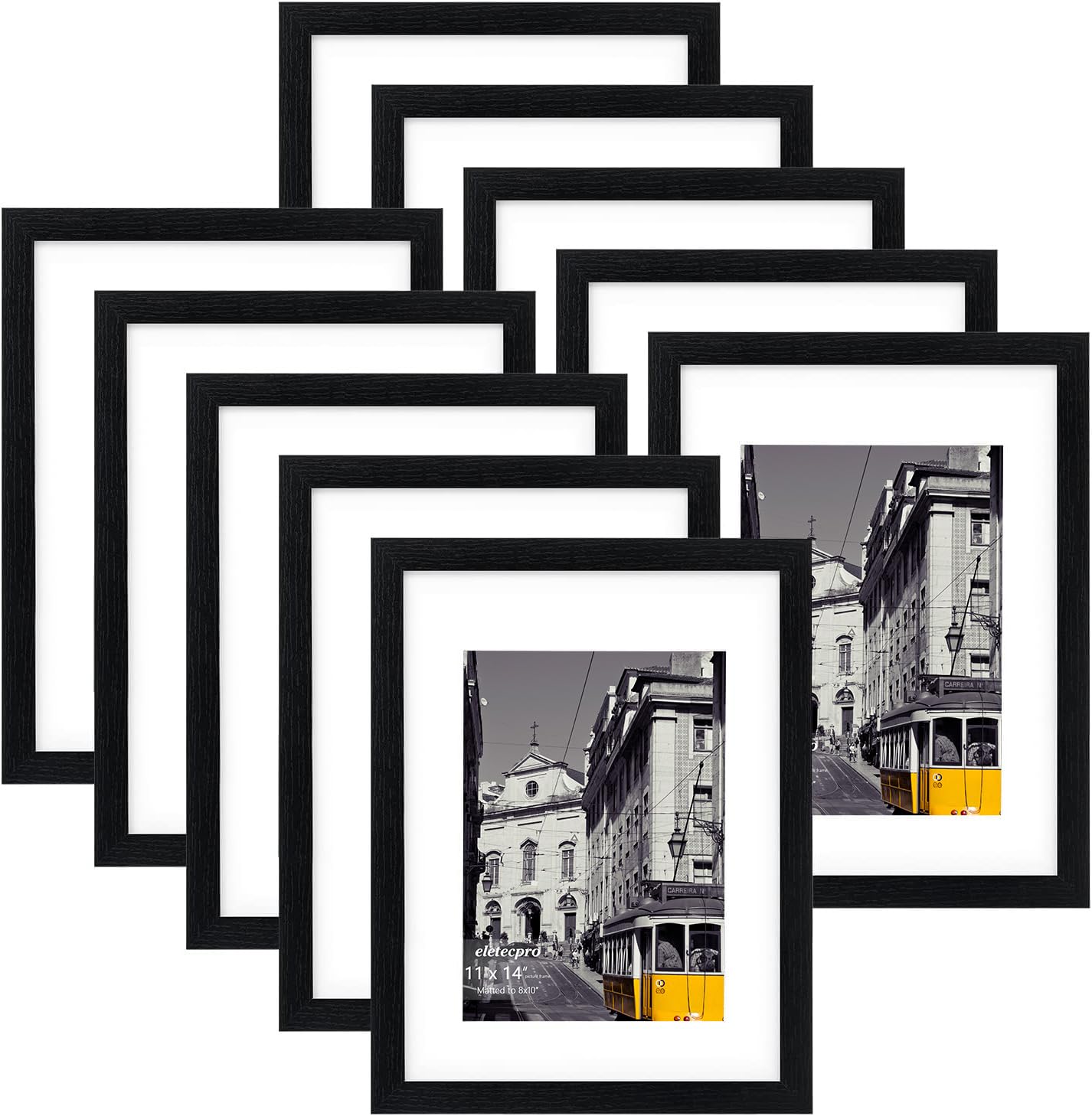 Photo 1 of eletecpro 11x14 Picture Frames Set of 10, Picture Frame Collage Wall Decor Display 8x10 Photo With Mat or 11x14 without Mat, Home Decor Gallery Wall Frame for Wall Mounting, Black