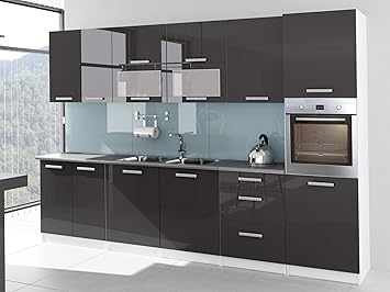 Tendencio Kuche Vollstandige Lackiert Glanzend 3 M20 Tara Grau Mit Spalte Backofen Und Arbeitsplatte Amazon De Kuche Haushalt