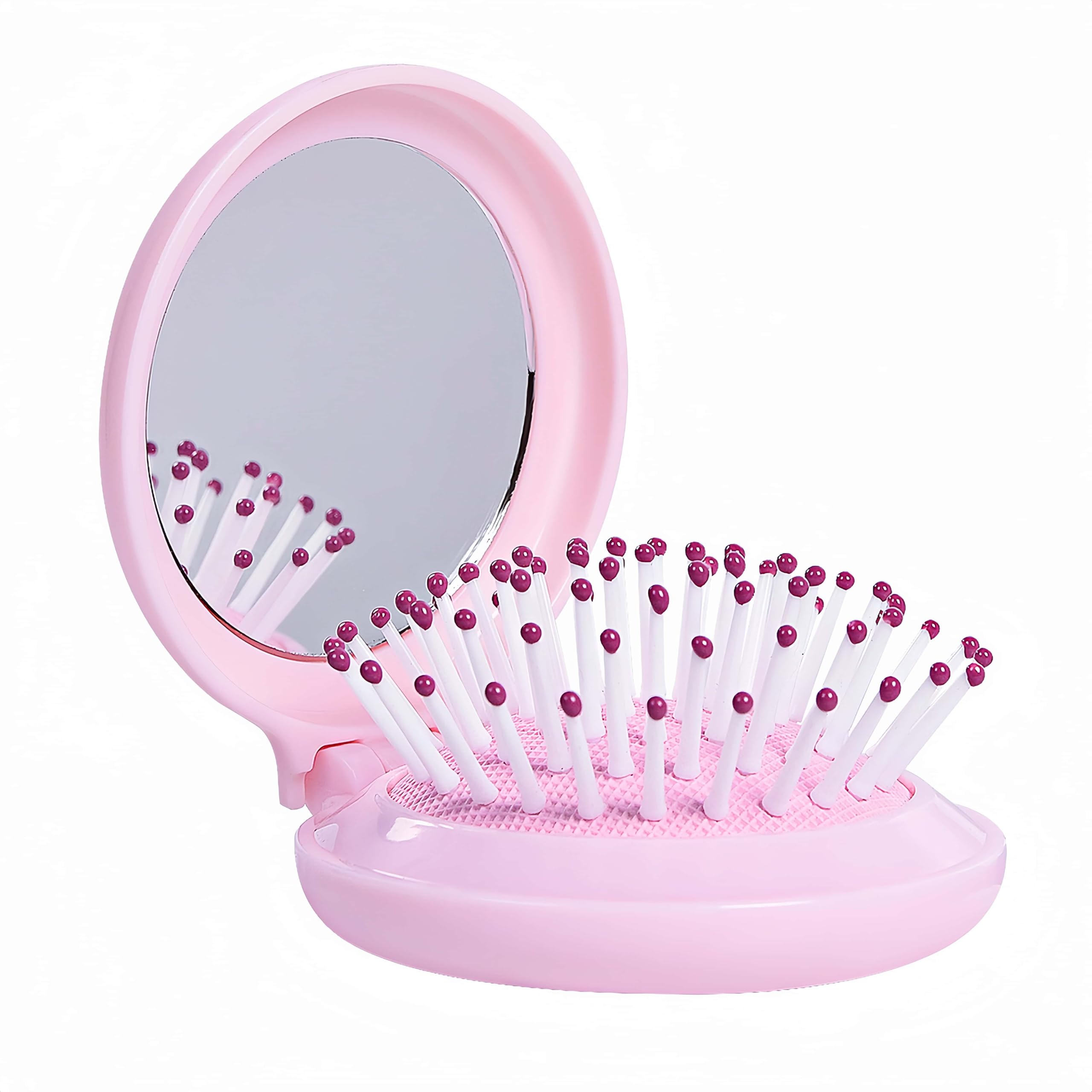 Photo 1 of ***SEE CLERK COMMENTS*** Hair Brush with Mirror, Compact Mirror with Mini Hair Brush Set, Folding Hairbrush for Women, Baby Pink