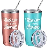 Suclain 2 Sets Thank You Gifts Employee Appreciation Gifts 20oz Tumbler Thank U for Being Awesome Stainless Steel Travel Tumbler with Lid Straw Bulk (Light Blue,Rose Gold)