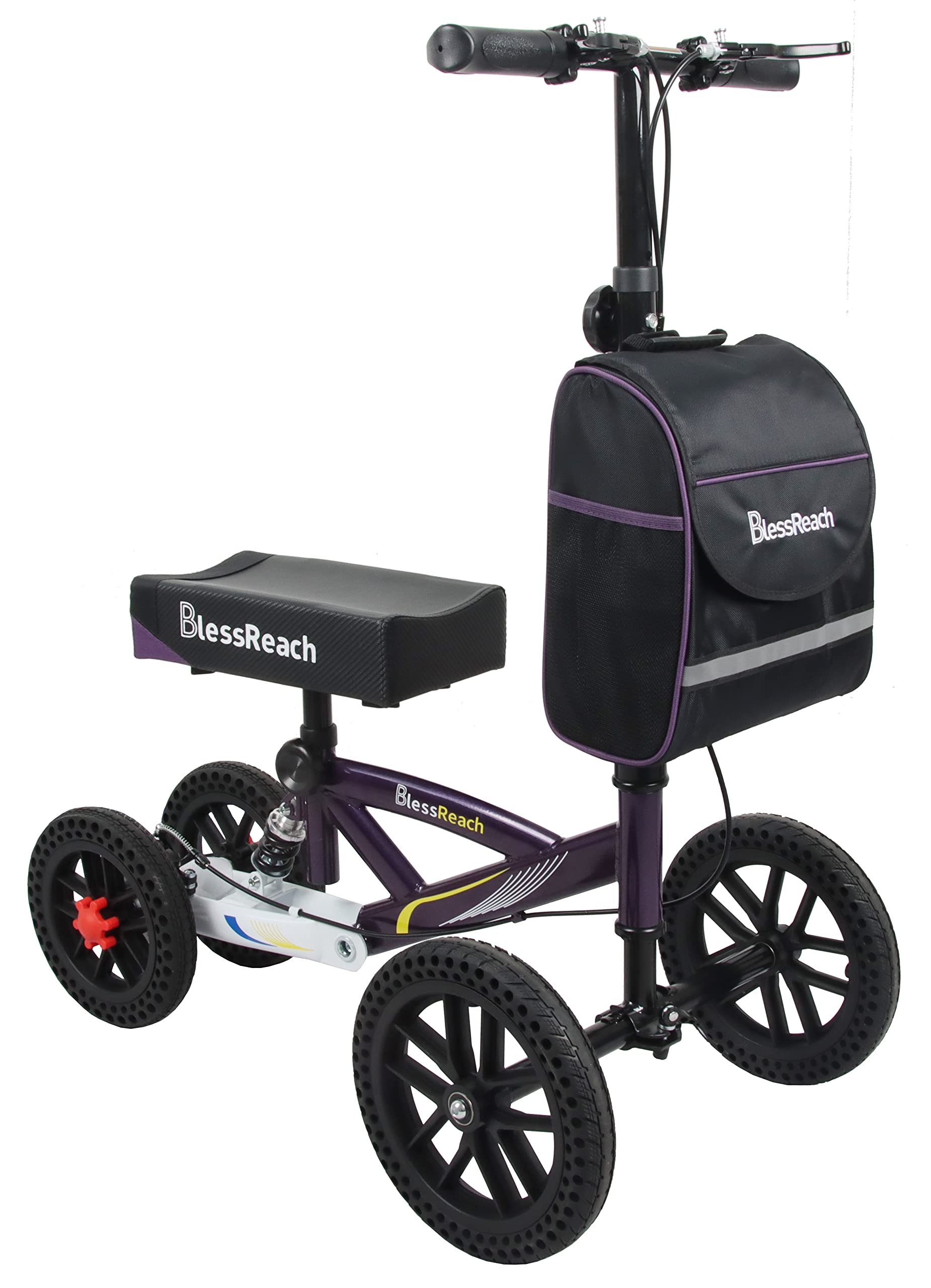 Photo 1 of BlessReach All Terrain Foldable Knee Scooter Walker, Disc Brake Knee Walker for Foot Injuries, Compact Crutches Alternative (Purple)