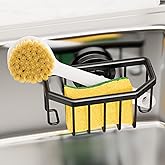 TAILI Sponge Holder with Strong Suction Cup, Dish Sponge Caddy Inside Sink Removable, Rustproof Aluminum for Sponges, Brushes, Stoppers and Scrapers - Black