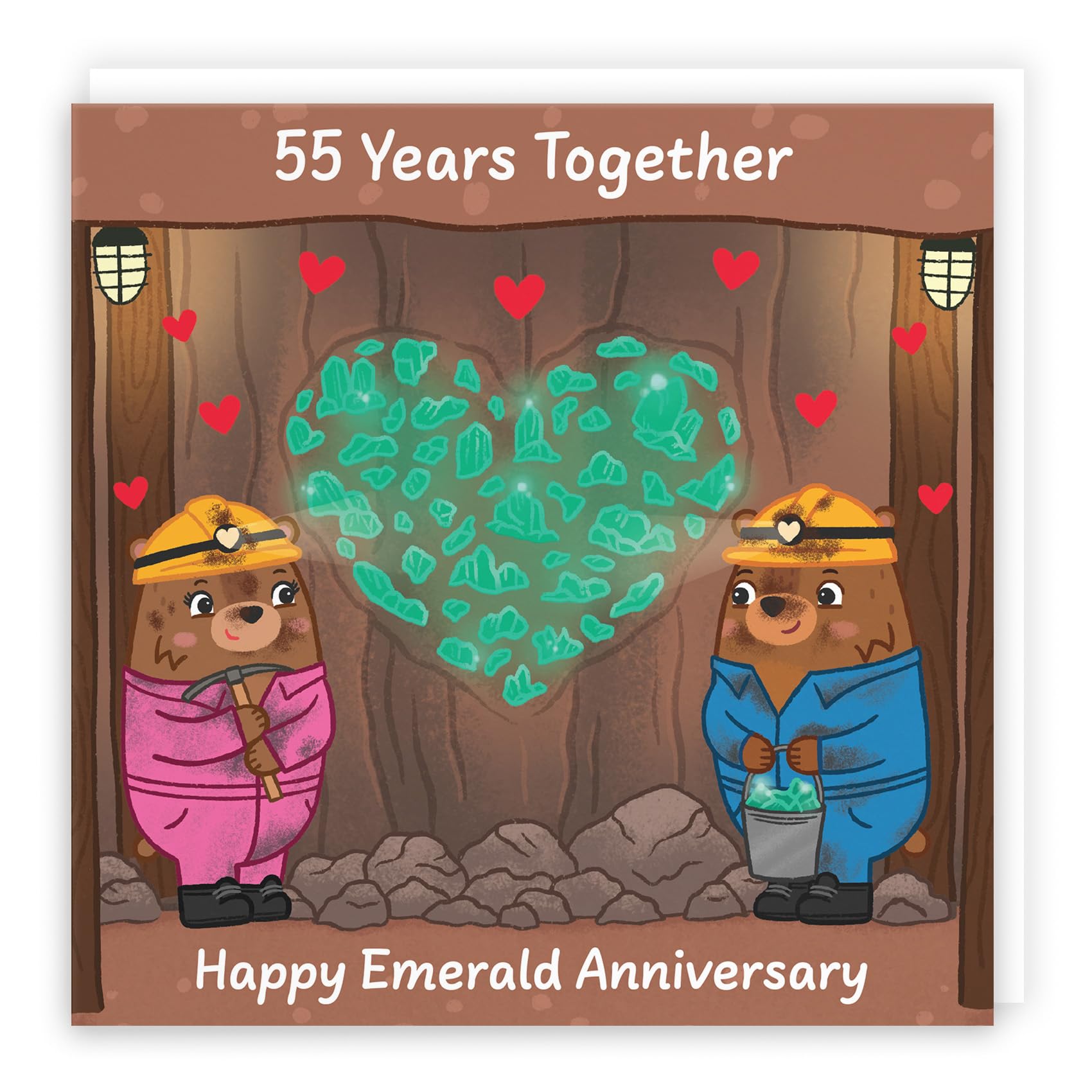 Hunts England - Cute 55th Anniversary Card - Emerald Anniversary - Bears - 55 Years - For Him, Her, Couple, Men, Women - Love Story Collection