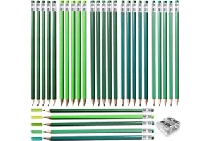 Adhere 25pcs Pencils Erasable colored pencils Pre-Sharpened #2 HB,for Checking Tests Grading Map Coloring, Writing Drawing,school Correcting,editing Office Favors,with a Free sharpener. (Mixed Green)
