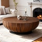 Modern Round Coffee Table for Living Room | Fluted Drum Style Wooden Fluted Coffee Table with Sturdy Pedestal, Center Tea Table for Apartment Office Reception Room