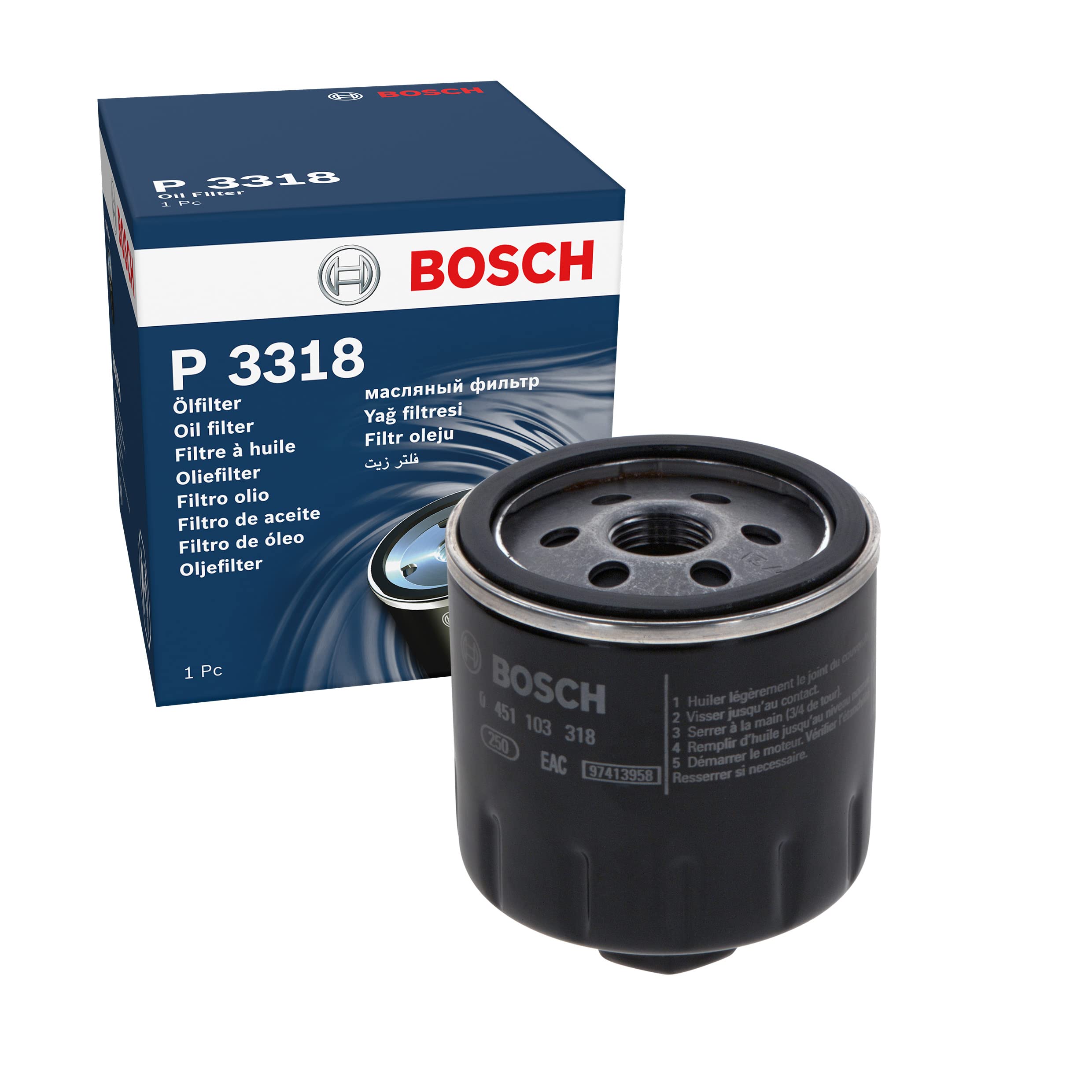 Bosch P3318 Car Oil Filter - Separates Soot and Metal Particles from Engine Oil - Provides Reliable Engine Lubrication