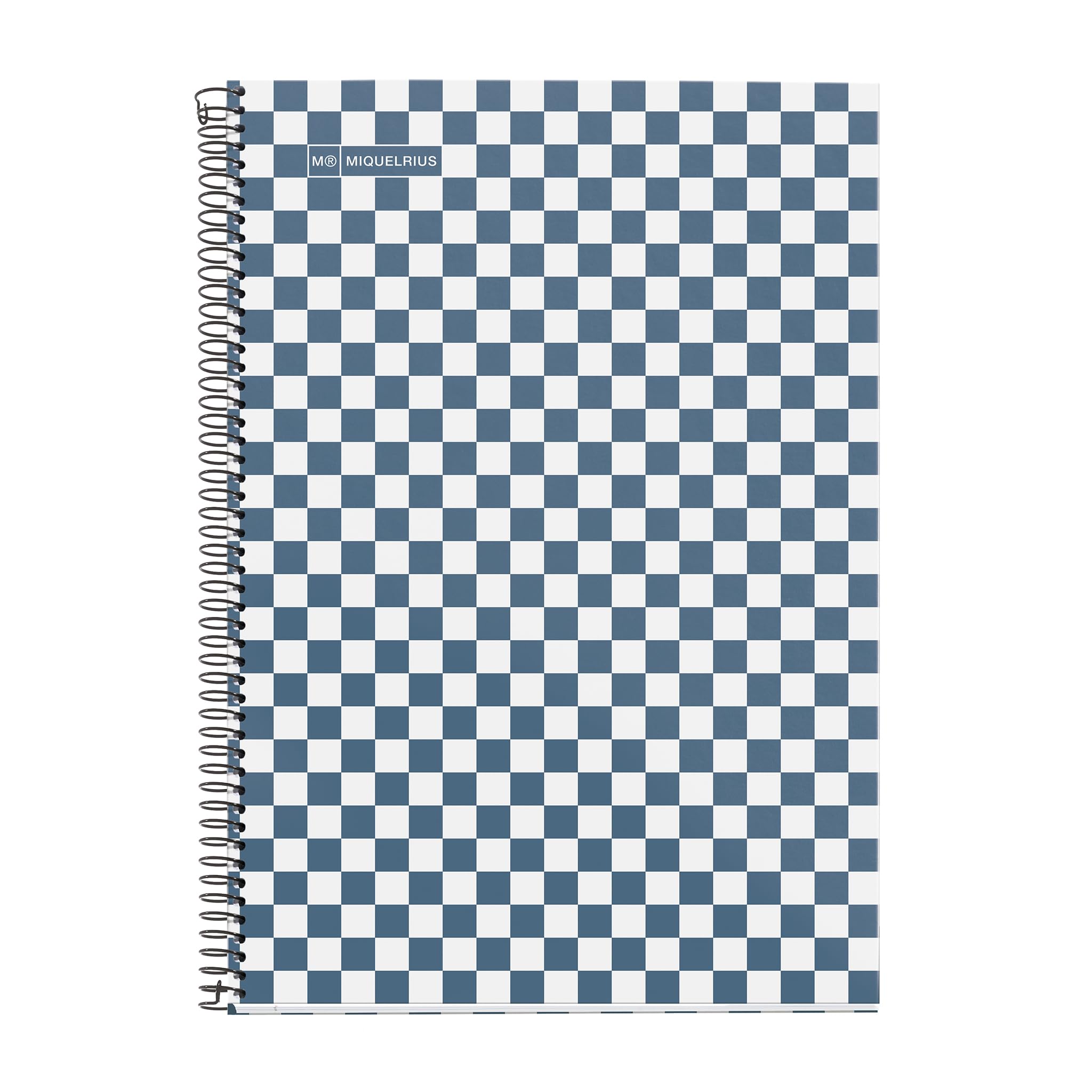 Miquelrius - School Notebook 4x4 mm, Folio Size (215 x 309 mm), 80 Sheets of 90 g/m², 4x4 mm Grid with Margin, Spiral Binding, Hard Cover, Blue Checkered Design