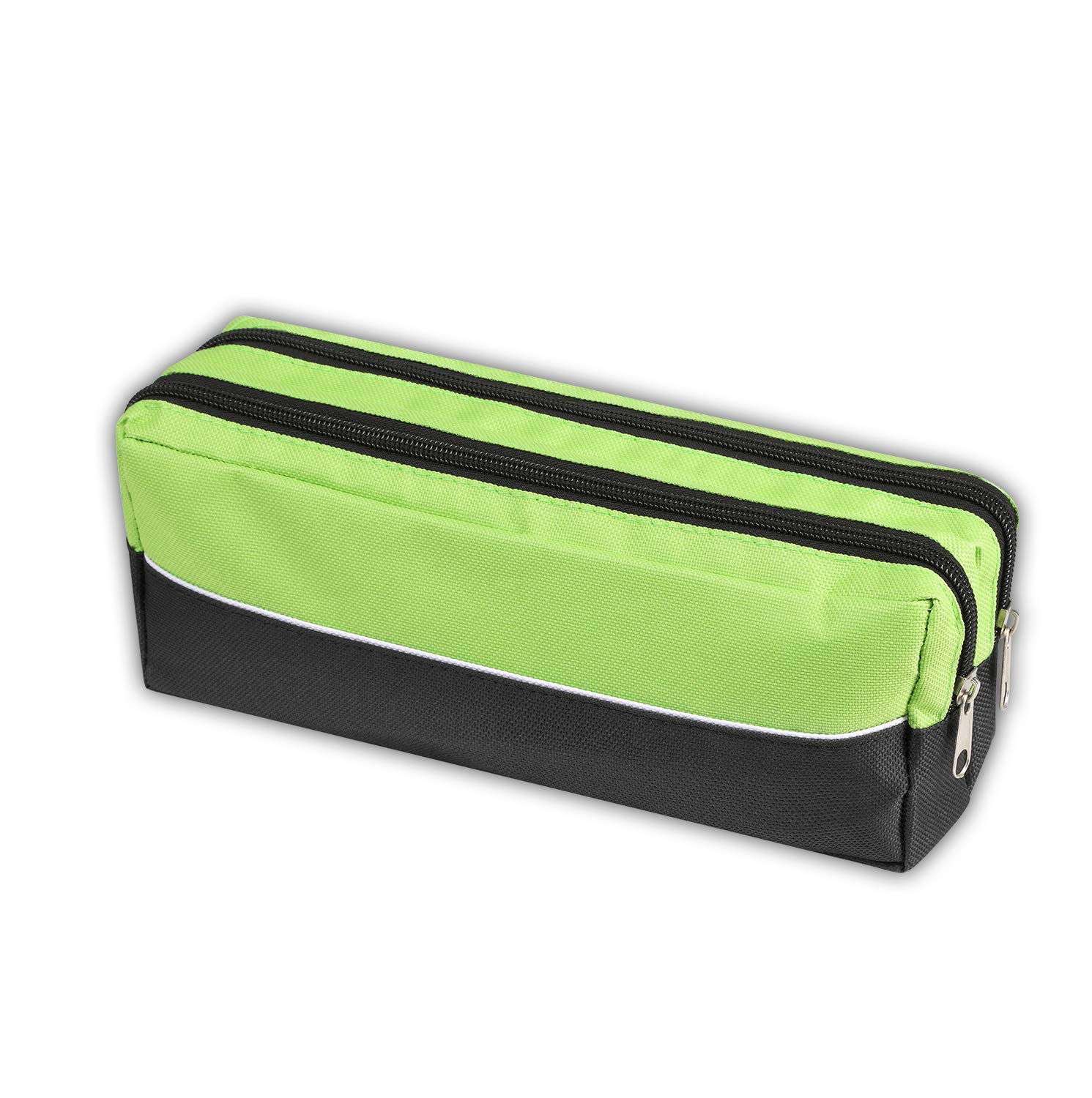 ARPAN X-Large Double Zip Fabric Pencil Case, Rectangular Pencil Case for School, College, Art & Make-Up Storage, 25 x 8 x 5 cm (Lime Green)