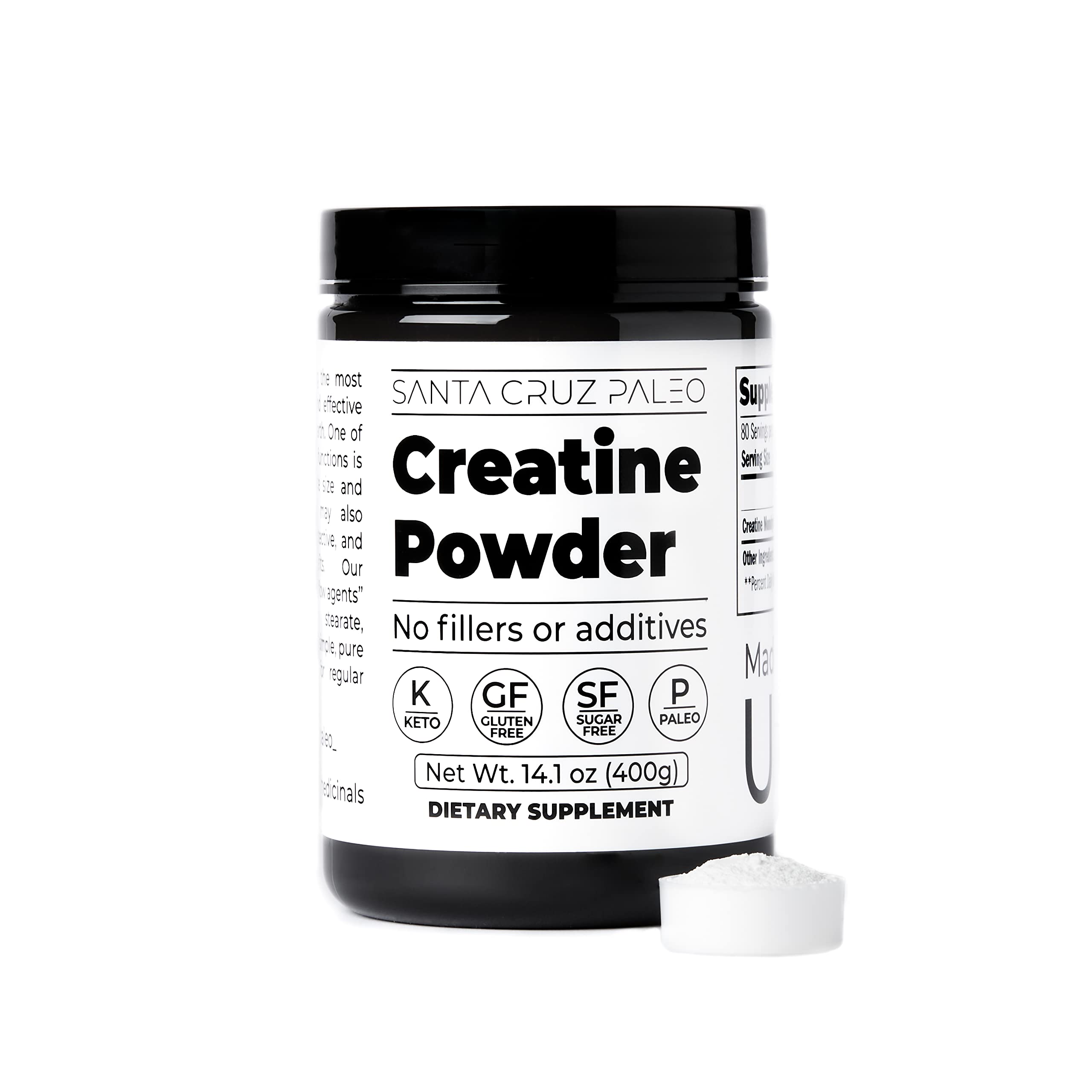 Santa Cruz Paleo, Creatine Monohydrate Powder Micronized, Unflavored Pre Workout and Muscle Support Supplement, Gluten Free Keto, Mix with Water or Shakes, No Fillers or Additives, 80 Servings, 400g