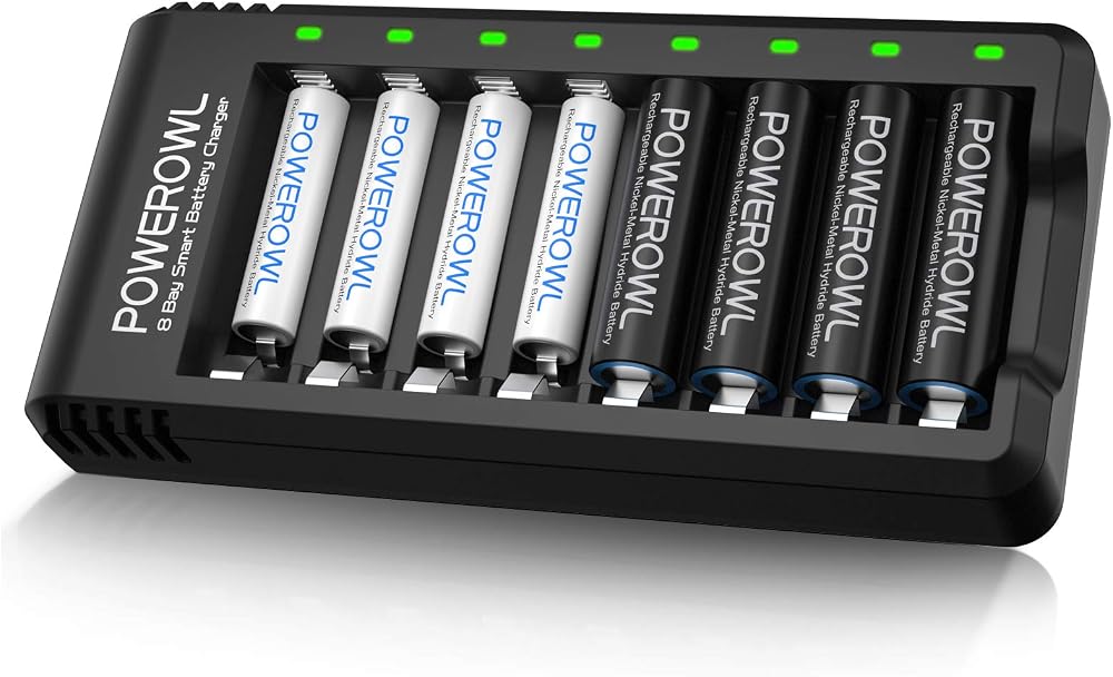 POWEROWL 4 AA 2800mAh & 4 AAA 1000mAh Rechargeable Batteries with 8 Bay Charger