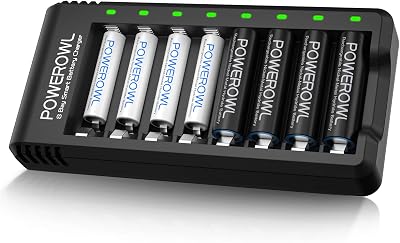 POWEROWL 4 AA 2800mAh & 4 AAA 1000mAh Rechargeable Batteries with 8 Bay Charger