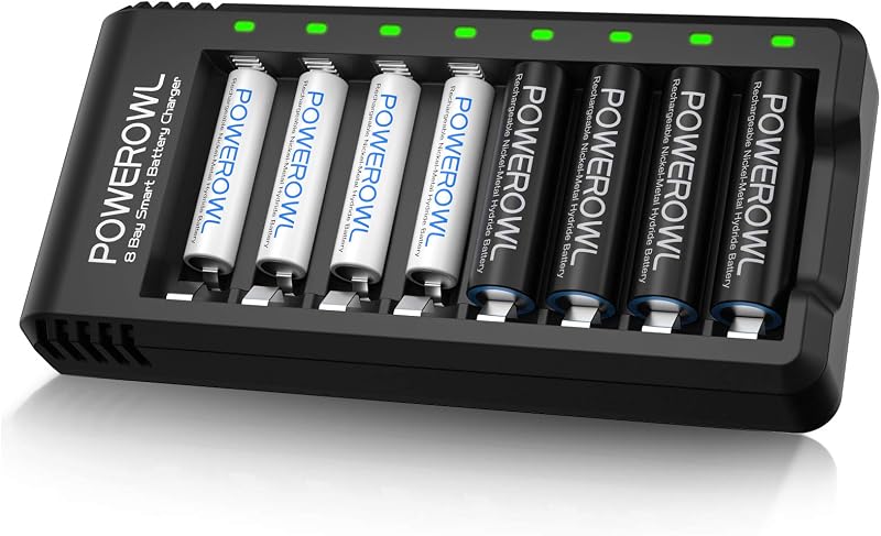 POWEROWL 4 AA 2800mAh & 4 AAA 1000mAh Rechargeable Batteries with 8 Bay Charger