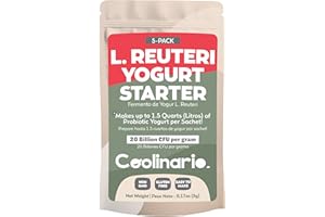 Coolinario L Reuteri Yogurt Starter (5-Pack, 1g Sachets) Yogurt Starter Culture with Lactobacillus Reuteri Probiotics | Creamy & Delicious | Non-GMO, No Preservatives, Gluten Free, Halal, Kosher