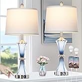 Rinweey Blue Glass Table Lamp Set of 2 with USB C+A Ports & AC Outlet, Bedside Lamp, Modern Bedroom Lamps, Coastal Lamp for N