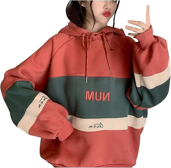 Amazon パーカー レディース 春 秋冬 フード付き 長袖 トレーナー ロング オーバーサイズ 厚手 プルオーバー 大きいサイズ バイカラー トップス 可愛い 着心地 人気 アウター カジュアル 原宿系 韓国風 スウェット 通学 通勤 トレーナー パーカー 通販