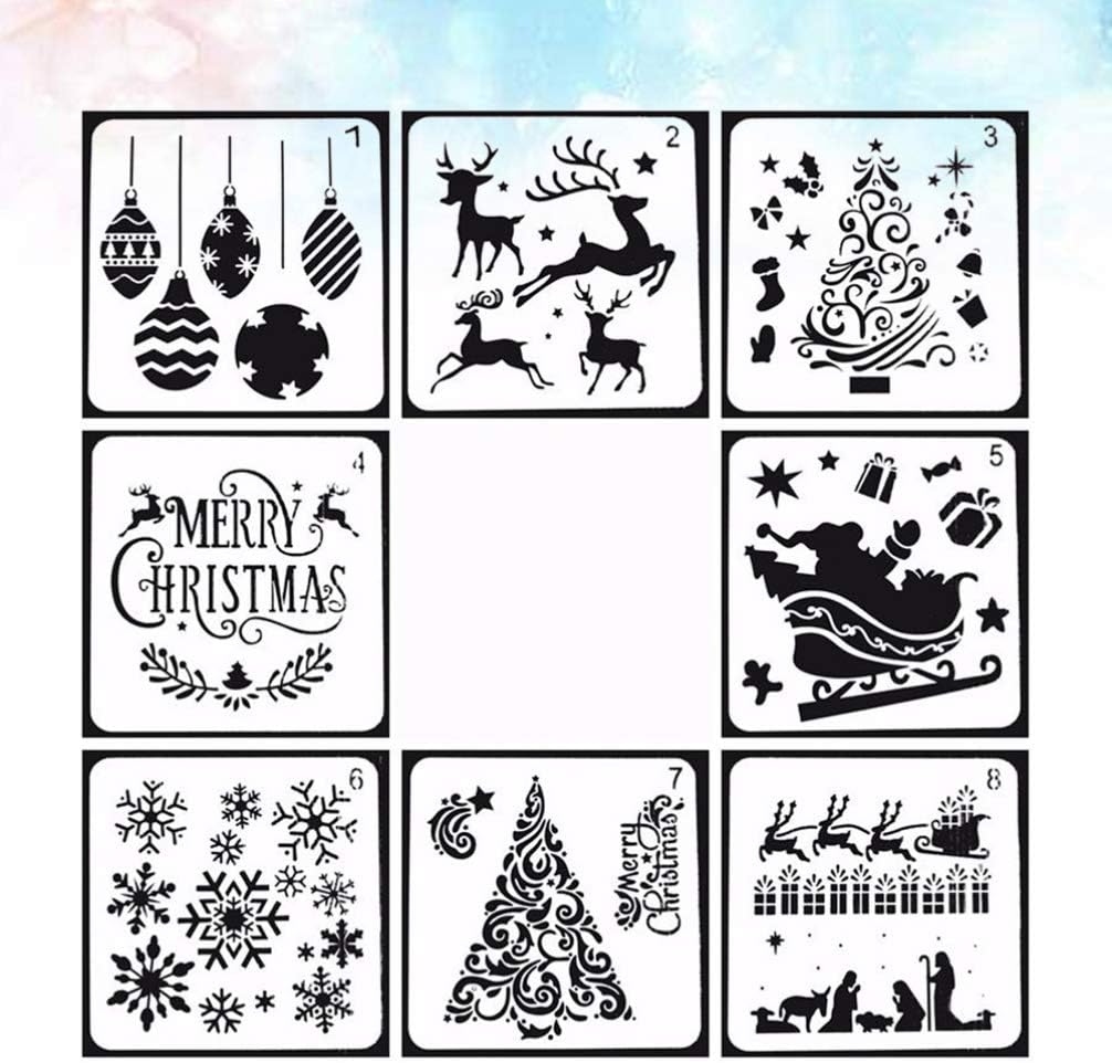 HEALLILY Christmas Stencils Templates 8 Pack Merry Chrismas, Snowflakes, Balls - Image 4