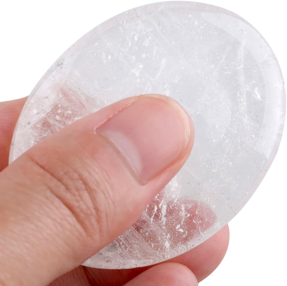 Shanxing Pack of 2 Natural Clear Quartz Thumb Worry Stones for Anxiety Stress Relief Oval Pocket Palm Tumbled Stones Reiki Healing Thumb Crystal Gift for Mum Women Chakra Meditation with Gift Box - Image 3