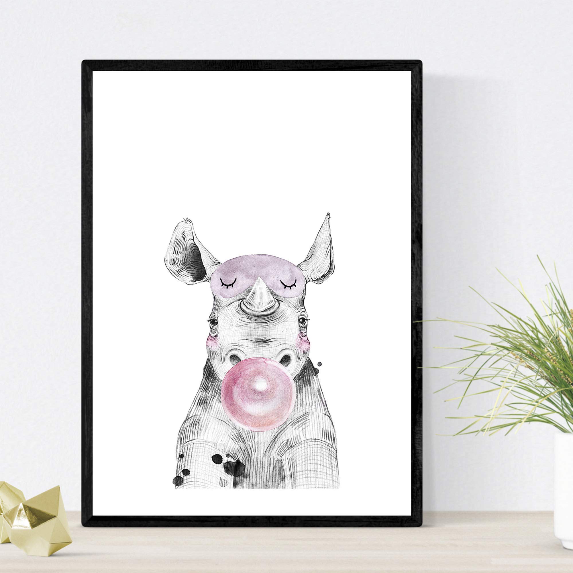 Nacnic Infatil sheet poster Rhino with children chicle animals Unframed Size A4