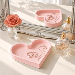 BLESWIN Heart Shape Silicone Jewelry Tray, Ring Dish, Small Key Bowl, Cute Trinket Tray for Necklace Earrings Bracelet Watch,