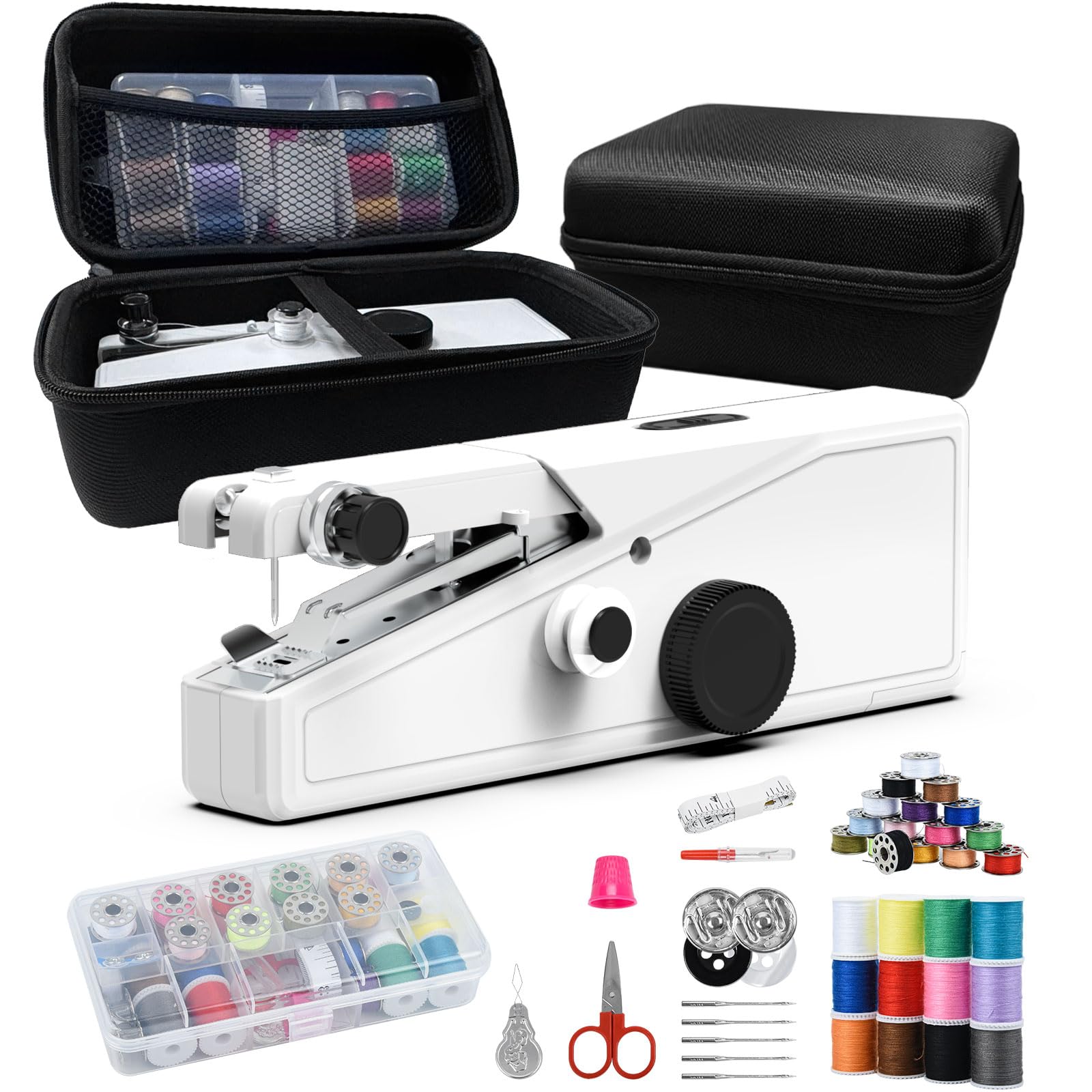 Photo 1 of Handheld Sewing Machine for Beginners - Portable Cordless Mini Sewing Machine, Complete Sewing Kit & Accessories - Easy Electric Stitching for Home, Travel & DIY Repairs, White