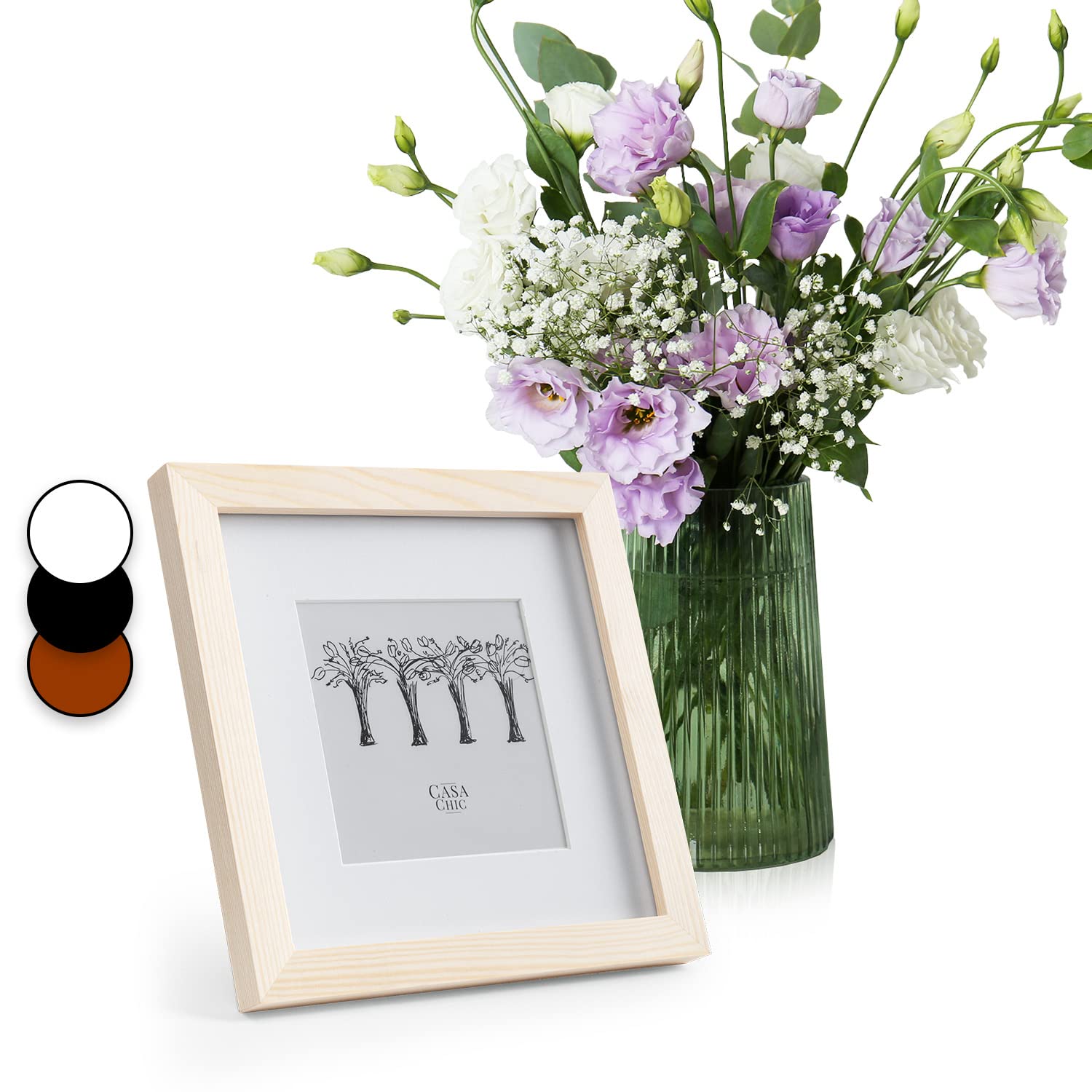 Casa Chic Square Picture Frames, 23x23 cm Photo Frame, Standing/Wall Mounted Photo Frames For Home & Office, Vertical/Horizontal Display, Real Glass & Wood, Passepartout Poster Frame, Picture Frame