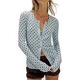 Y2k Button Up Shirt Women Slim Fitted Waffle Graphic Tee Cute Going Out Long Sleeve Vintage Crop Blouse Top