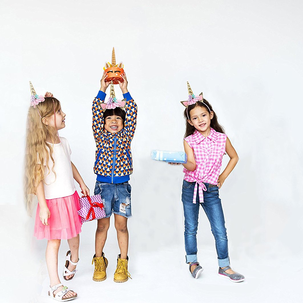 Romote Unicorn Cake Decorations,Cake Toppers Ears and Eyelashes Unicorn Party Baby Shower Wedding Headband For Girl(Gold)