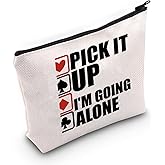 JXGZSO Funny Gambler Gift Pick It Up Im Going Alone Euchre Makeup Bag Card Game Lover Gift Bridge Card Game Cosmetic Bag