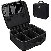 Relavel Travel Makeup Train Case Makeup Cosmetic Case Organizer Portable Artist Storage Bag with Adjustable Dividers for Cosmetics Makeup Brushes Toiletry Jewelry Digital Accessories Black