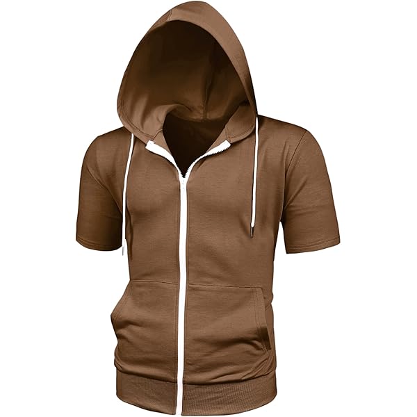 Cambkatl Men's Short Sleeve Hoodies Full Zip Sweatshirt Casual