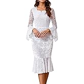 Midi Lace Dress for Women Sexy Bodycon Fishtail Dress Elegance Cocktail Party Banquet Church Outfits