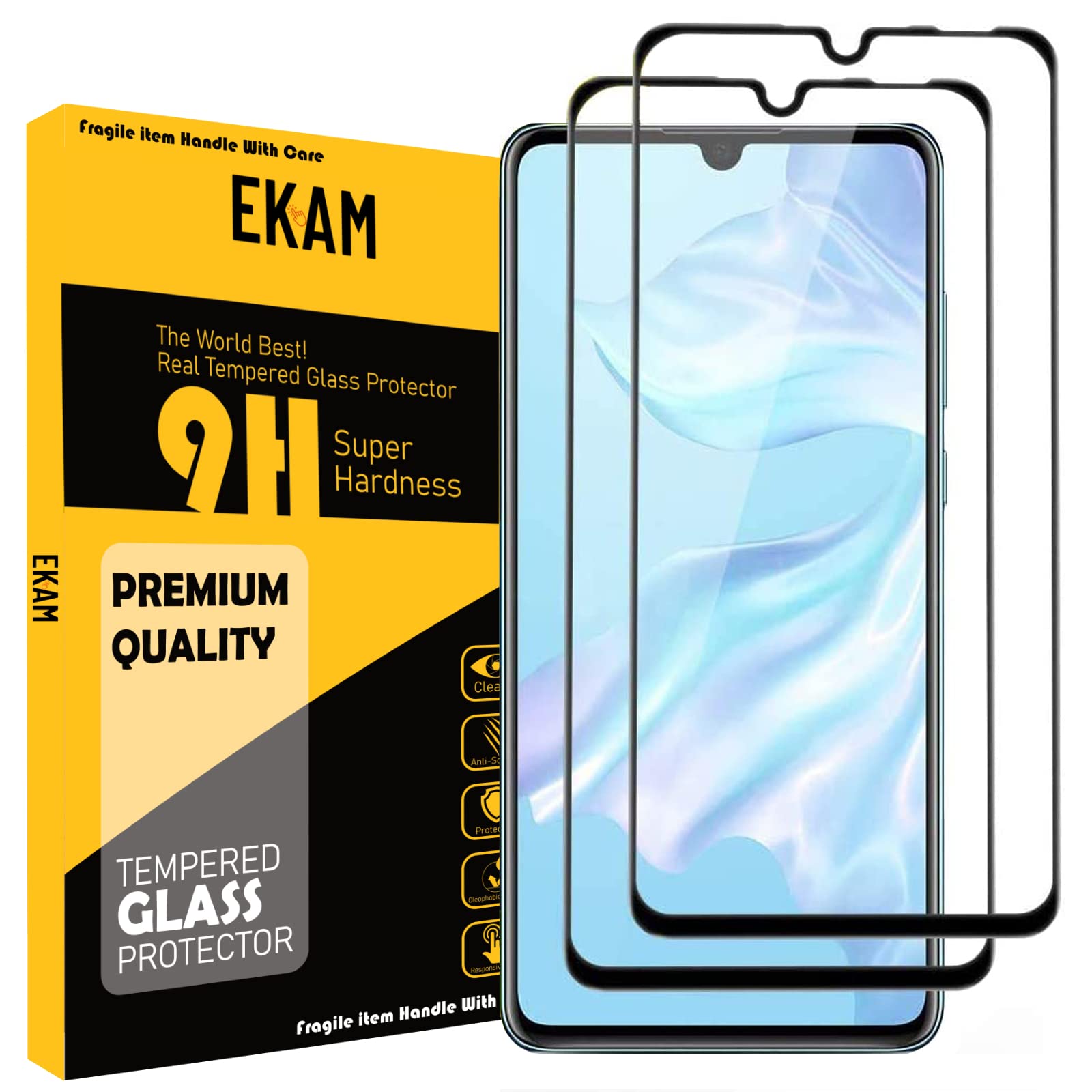 Mobile Stuff Pack of 2, Screen protector Compatible With Huawei P30 Lite, Full Coverage Tempered Glass Film For Huawei P30 Lite
