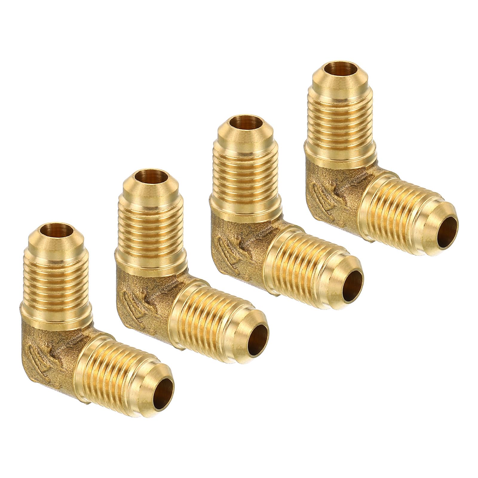 PATIKIL 1/4" x 1/4" Brass Pipe Fitting, 4 Pack Flare 90 Degree Elbow Tube Fitting Pipe Adapter Connector for Air Conditioner Refrigeration Plumbing