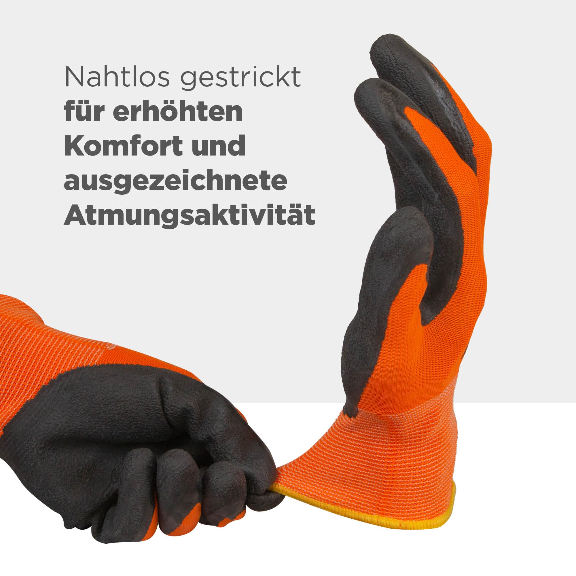 blizz-z Arbeitshandschuhe| Latex-Feinstrick (12 Paar) Größe 8-11 | orange/grau | rutschfest | EN388 (1121X) (Größe 8 / M) 4