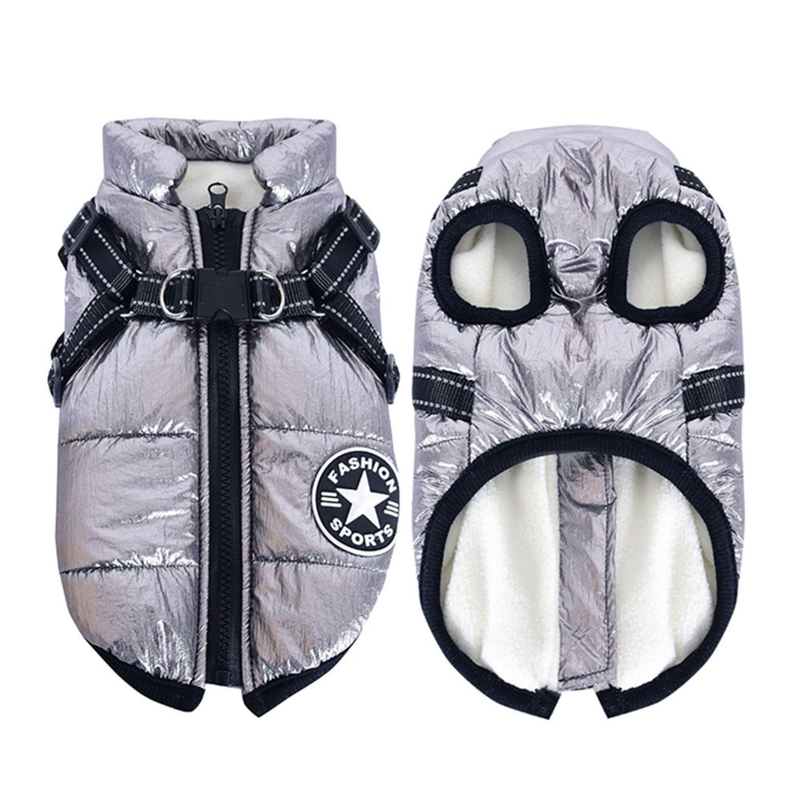 2 in 1 Small Dog Winter Coat Harness, Outdoor Warm Small Dog Jacket, Cold Weather Padded Dog Vest Apparel Clothes for Large Dogs