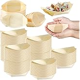 Hoolerry 500 Pcs Disposable Wood Boat Plates Dishes 4 Inches Bamboo Plates Sushi Boat Disposable Bamboo Leaf Dish Serving Tray Food Container Wood Bowl For Catering Home