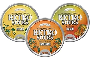 RICH&RICHER Retro Sours - Hard Tangy Old Fashion Candy in Citrus, Mango & Tangerine Flavors - Nostalgic Candy Pack of 3 Tins (All Flavors)