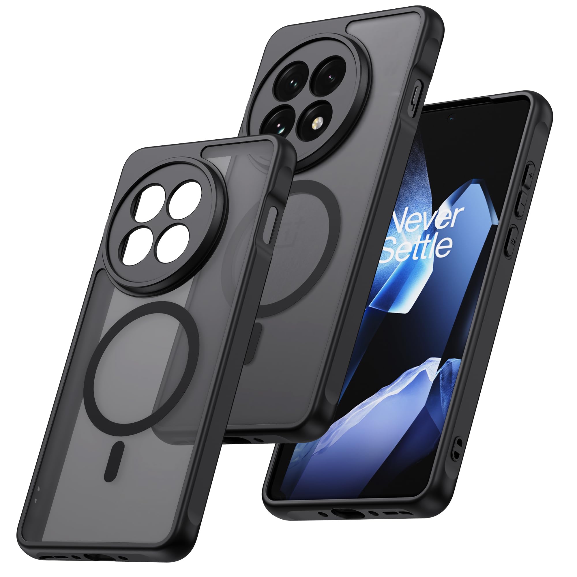 Photo 1 of MAKAVO Magnetic for OnePlus 13R Case [Fit for MagSafe] Translucent Matte Shockproof Phone Case with Camera Cover, One Plus 13R Slim Thin Yet Military Grade Drop Proof Silicone Bumper Case, Black
